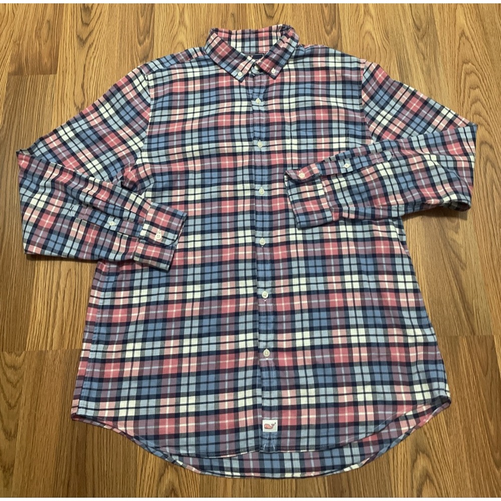 Vineyard Vines Shirt Mens Large Murray Plaid Slim Fit Performance Button